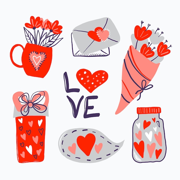 Free vector hand drawn valentine's day element collection