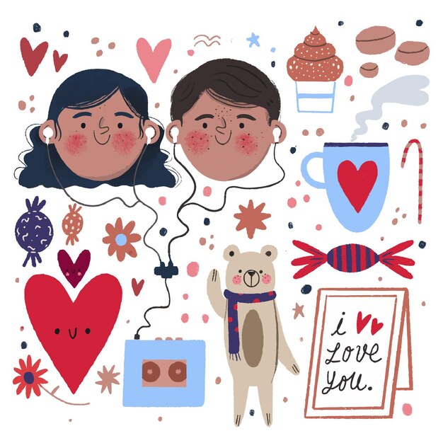 Free vector hand drawn valentine's day element collection