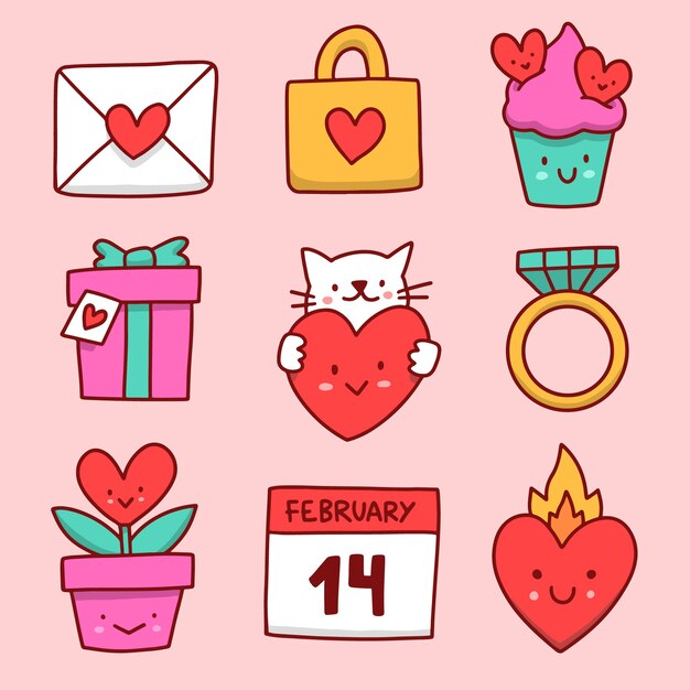 Hand drawn valentine's day element pack