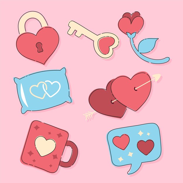 Hand drawn valentine's day element set