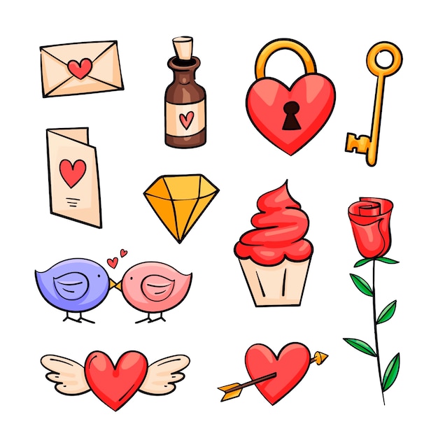 Hand drawn valentine's day element set