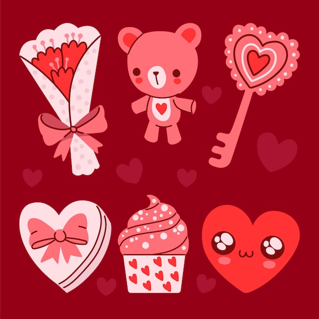 Free vector hand-drawn valentine's day element set