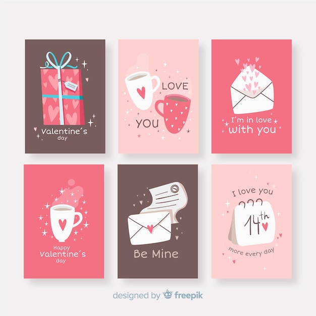 手描きのバレンタインデー要素カードパック