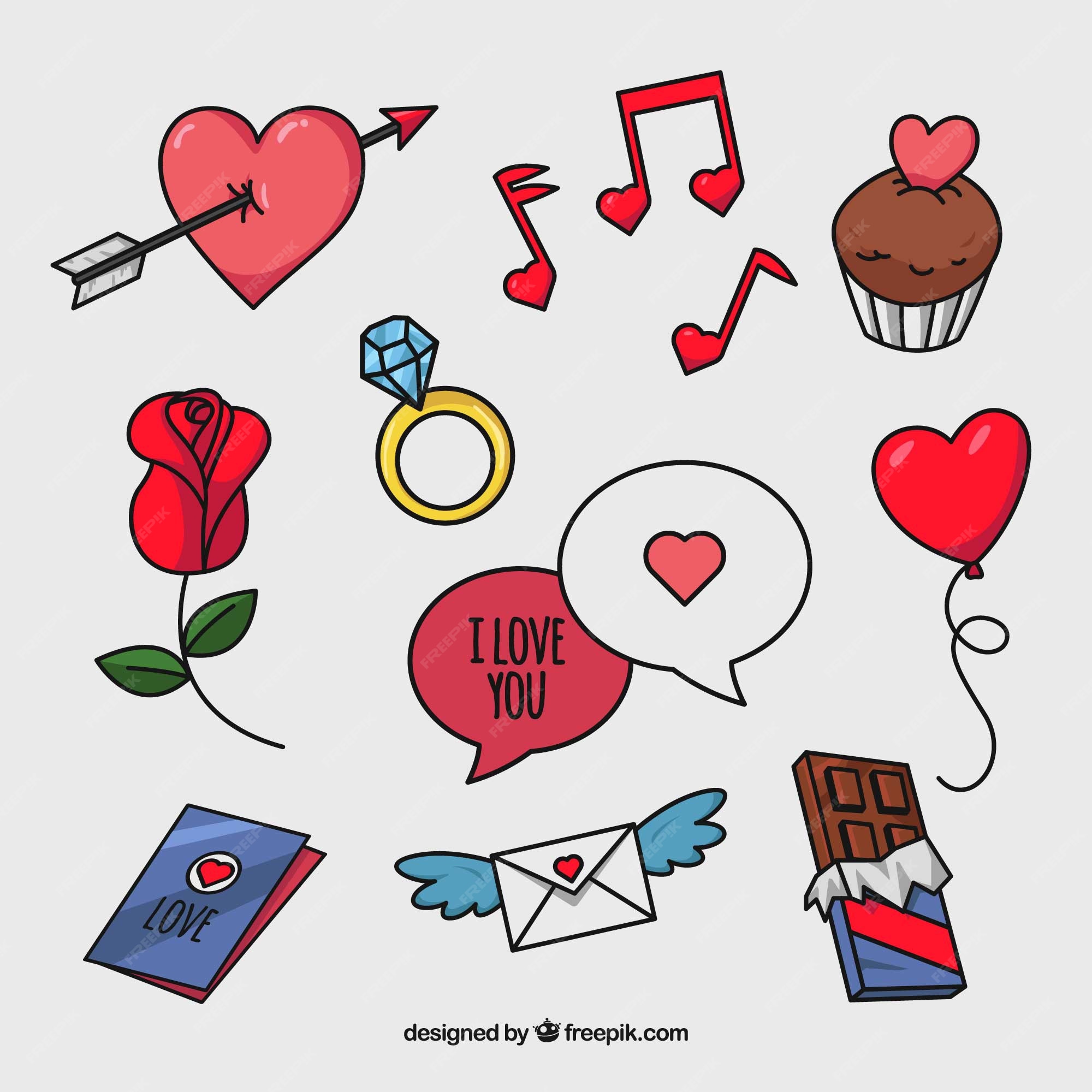 Set of Valentines day doodle elements. romantic hand drawn vector  illustration. Design elements 18907919 Vector Art at Vecteezy