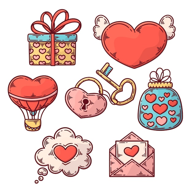 Free vector hand drawn valentine's day elements collection