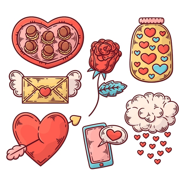 Free vector hand drawn valentine's day elements set