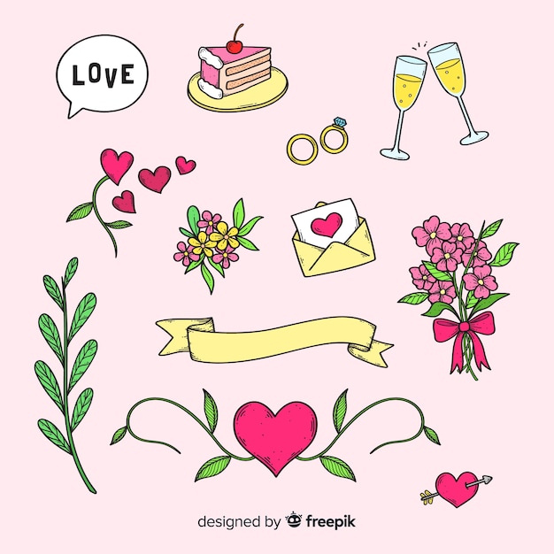 Hand drawn of valentine's day elements