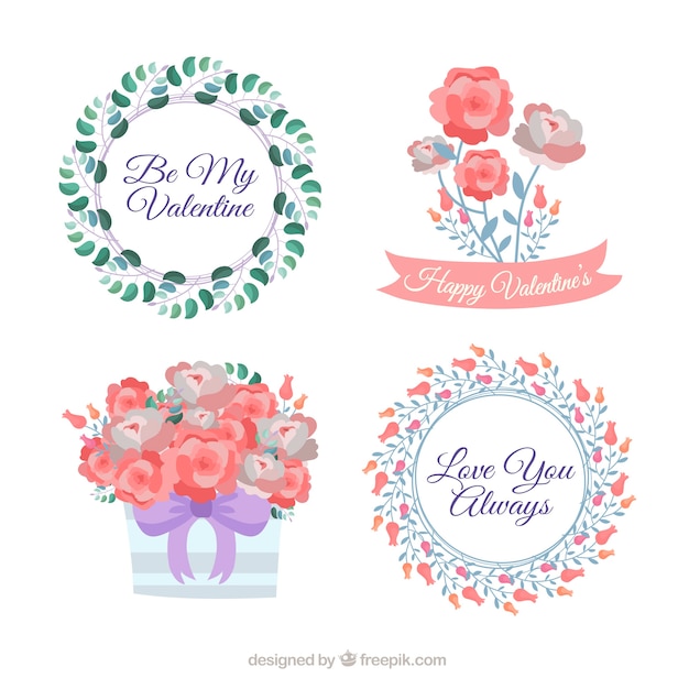 Free vector hand drawn valentine's day floral wreaths & bouquets