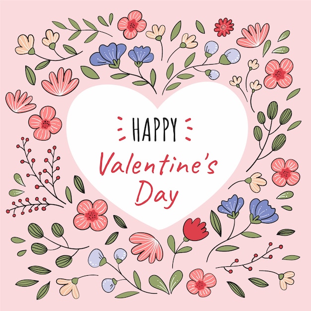 無料ベクター 手描きのバレンタインデーの花のイラスト