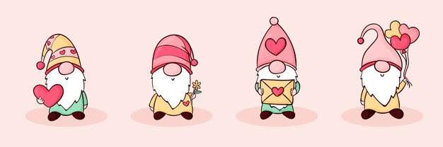 Hand drawn valentine's day gnomes collection