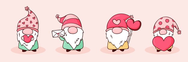 Hand drawn valentine's day gnomes collection
