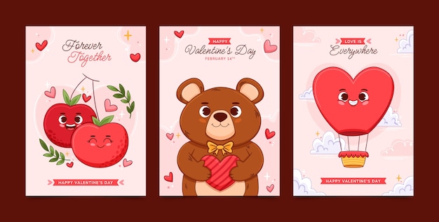 Hand drawn valentine's day greeting cards collection