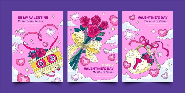 手描きのバレンタインデーグリーティングカードコレクション