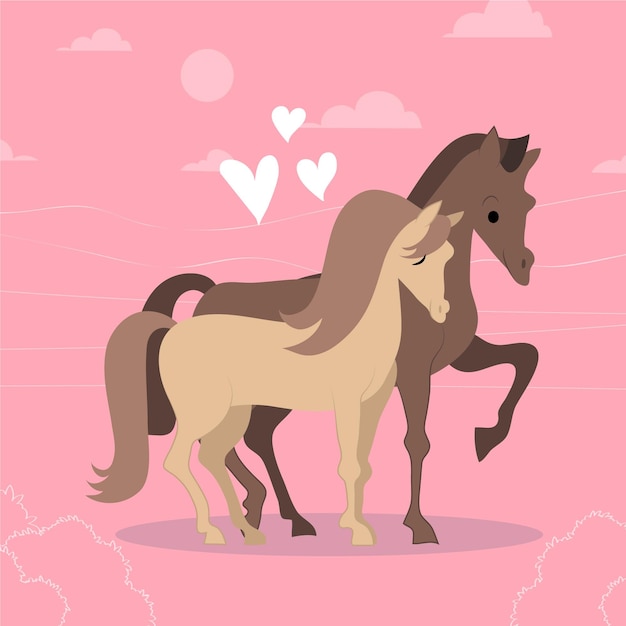 Free vector hand drawn valentine's day horses couple