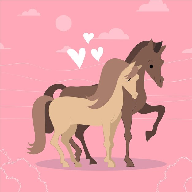 Free Vector hand drawn valentine's day horses couple