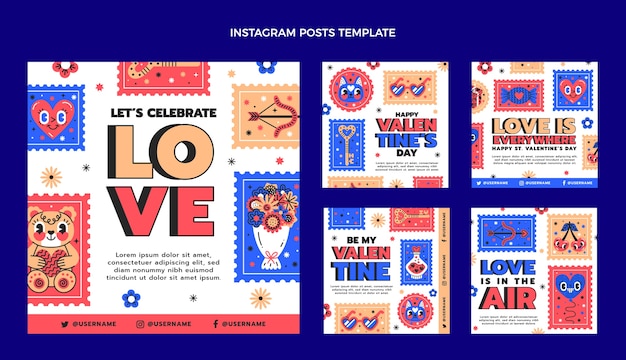 Collezione di post di instagram di san valentino disegnati a mano