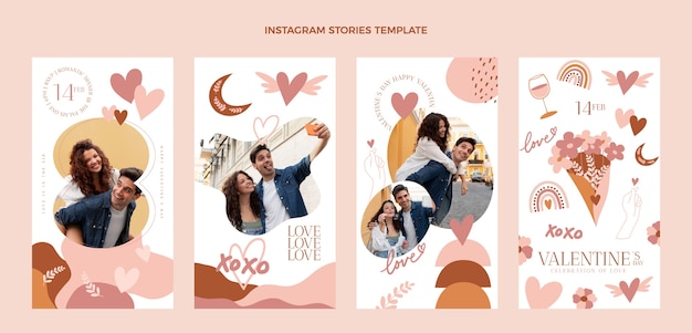 Collezione di storie di instagram di san valentino disegnate a mano