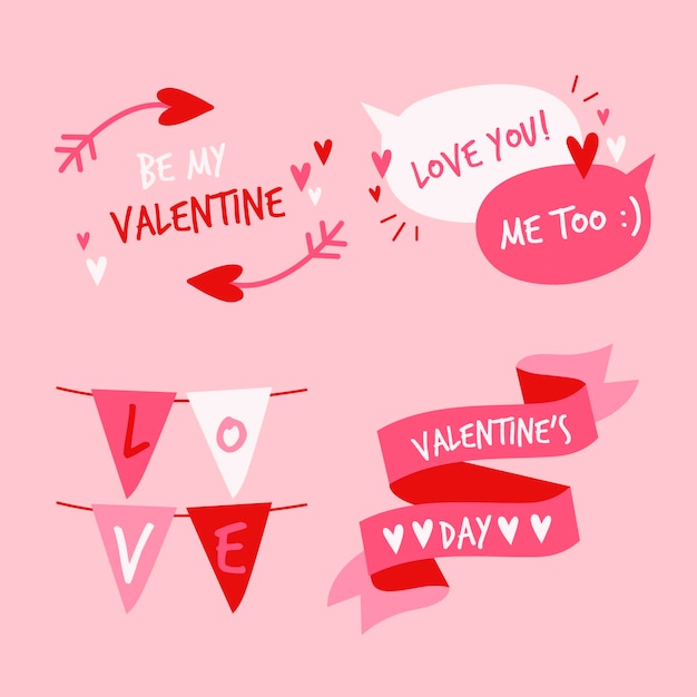 Vettore gratuito collezione di etichette di san valentino disegnati a mano