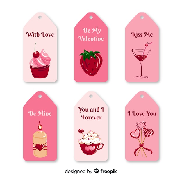 Hand drawn valentine's day label pack