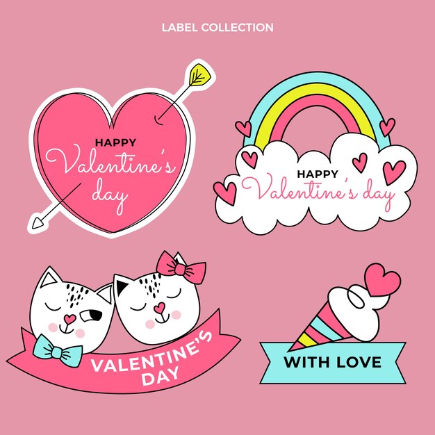 Hand drawn valentine's day labels collection