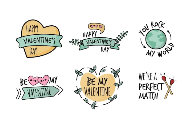 Hand drawn valentine's day labels