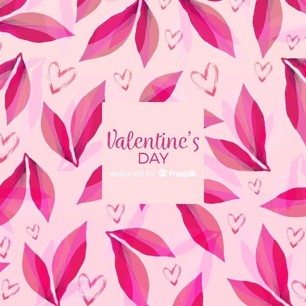 Hand drawn valentine's day leaves background