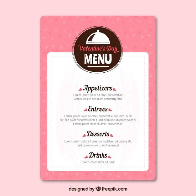 Vettore gratuito modello di menu di san valentino disegnato a mano