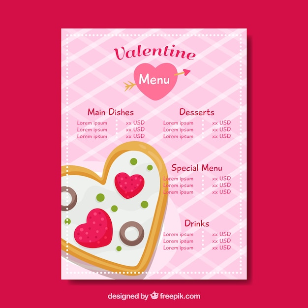 Hand drawn valentine's day menu template