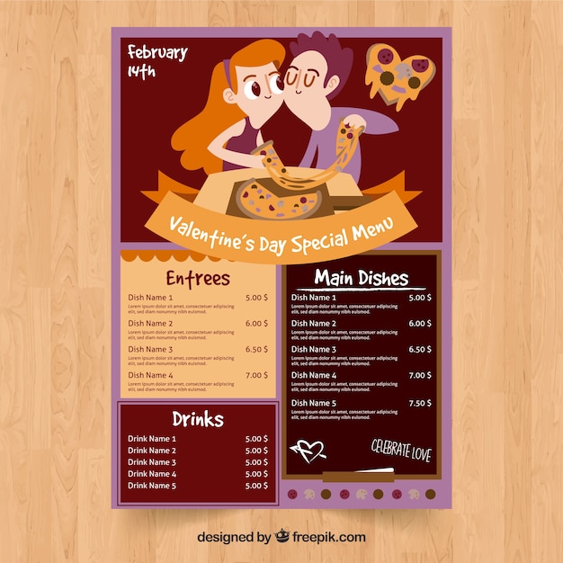 Free vector hand drawn valentine's day menu