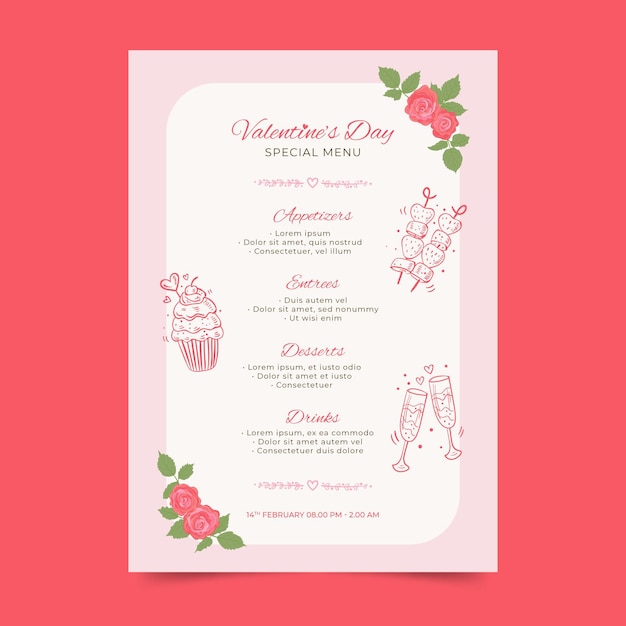 Menu di san valentino disegnato a mano