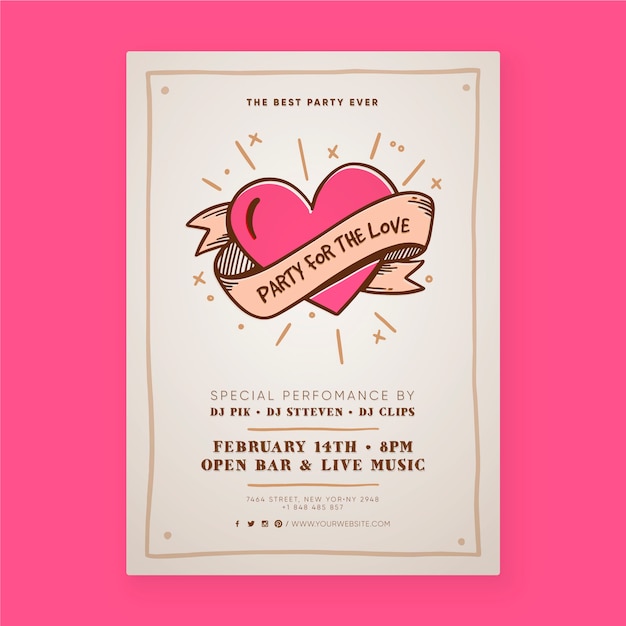 Free vector hand drawn valentine's day party flyer template