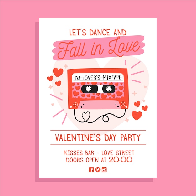 Hand drawn valentine's day party poster template