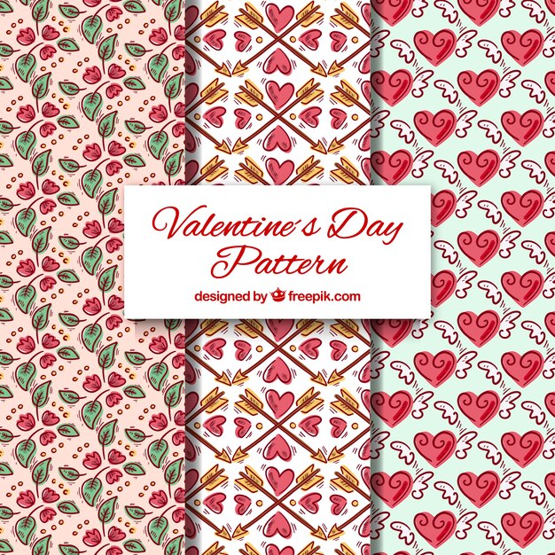 Hand drawn valentine's day pattern collection