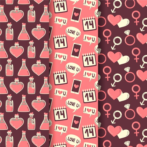 Hand drawn valentine's day pattern collection