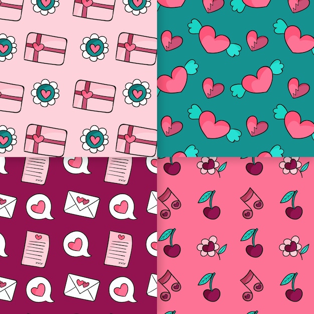 Hand drawn valentine's day pattern collection