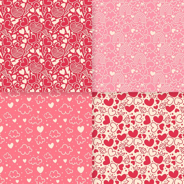 Hand drawn valentine's day pattern collection