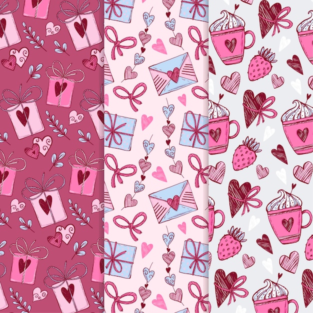 Free vector hand drawn valentine's day pattern collection