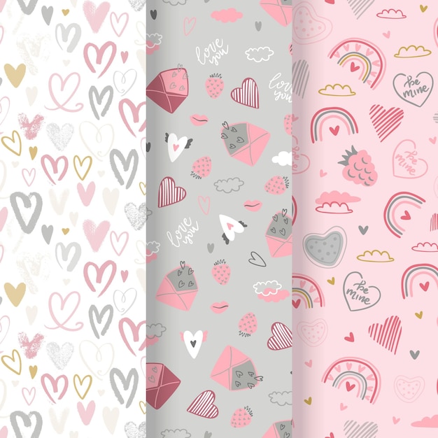 Free vector hand drawn valentine's day pattern set