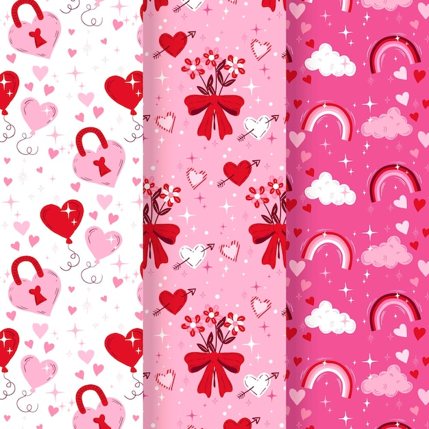 Hand drawn valentine's day pattern set