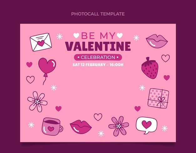 Modello di photocall di San Valentino disegnato a mano