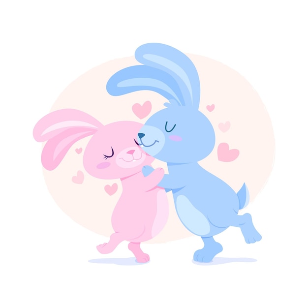 Нарисованная рукой пара кроликов дня святого валентина