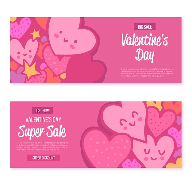 Hand drawn valentine's day sale banners pack