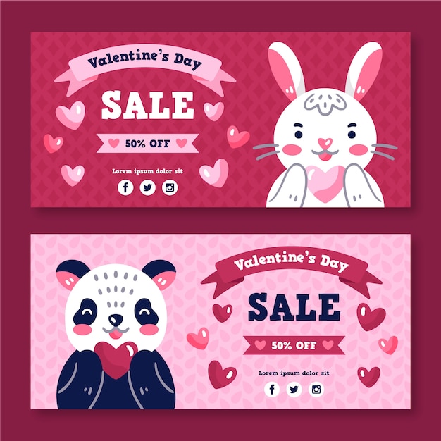 Banner di vendita di san valentino disegnati a mano