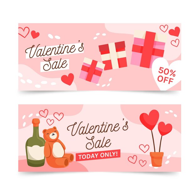 Hand drawn valentine's day sale banners