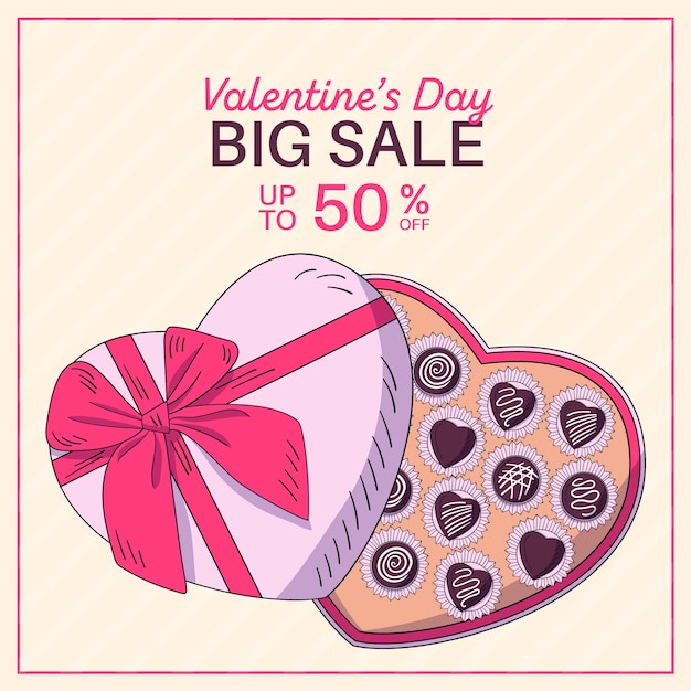 Hand drawn valentine's day sale with big chocolate box