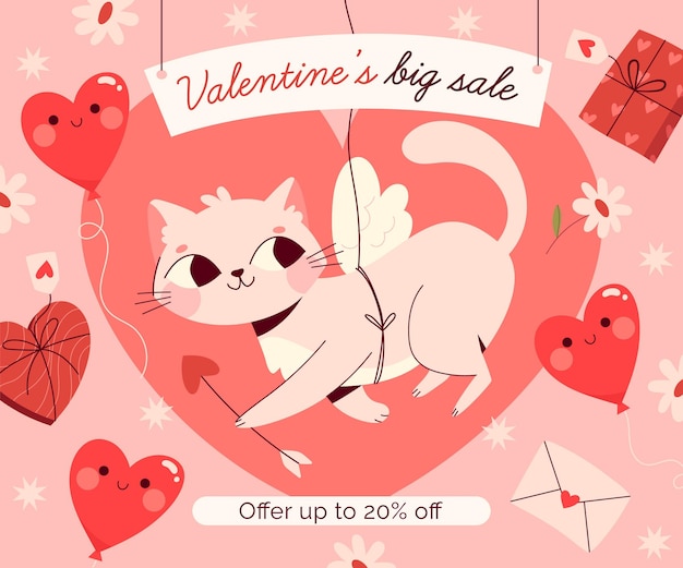 Vendita di san valentino disegnata a mano con sconto