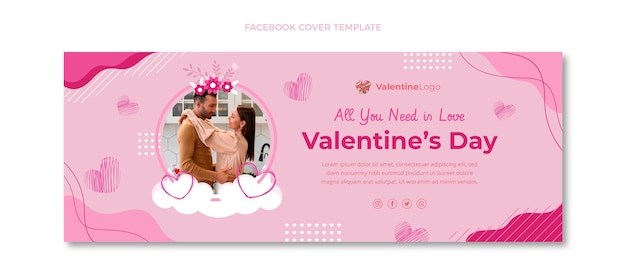 Hand drawn valentine's day social media cover template