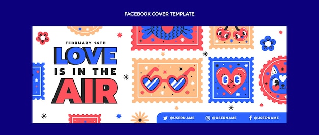 Hand drawn valentine's day social media cover template