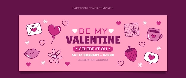 Vettore gratuito modello di copertina dei social media di san valentino disegnato a mano