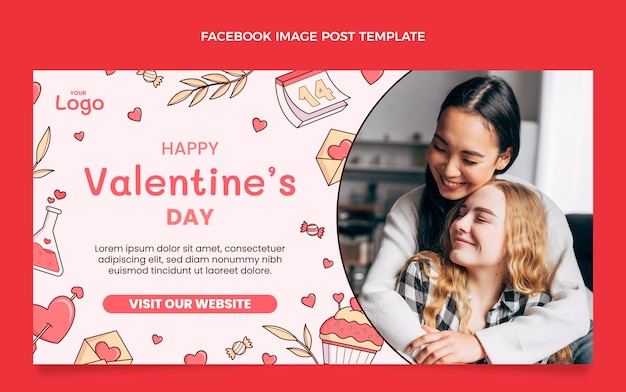 Hand drawn valentine's day social media post template